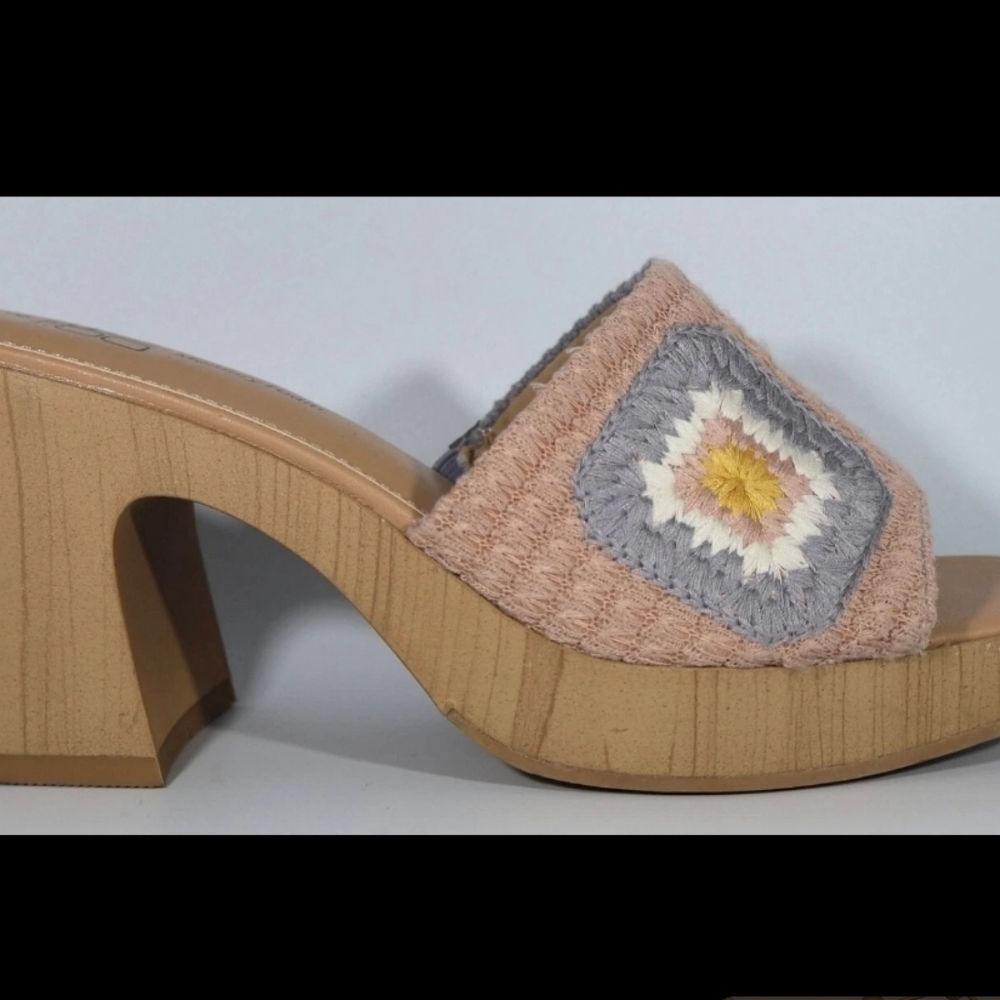 No Boundaries Women's Granny Square Crochet Chunky Heel Slides Sandals Size 8
